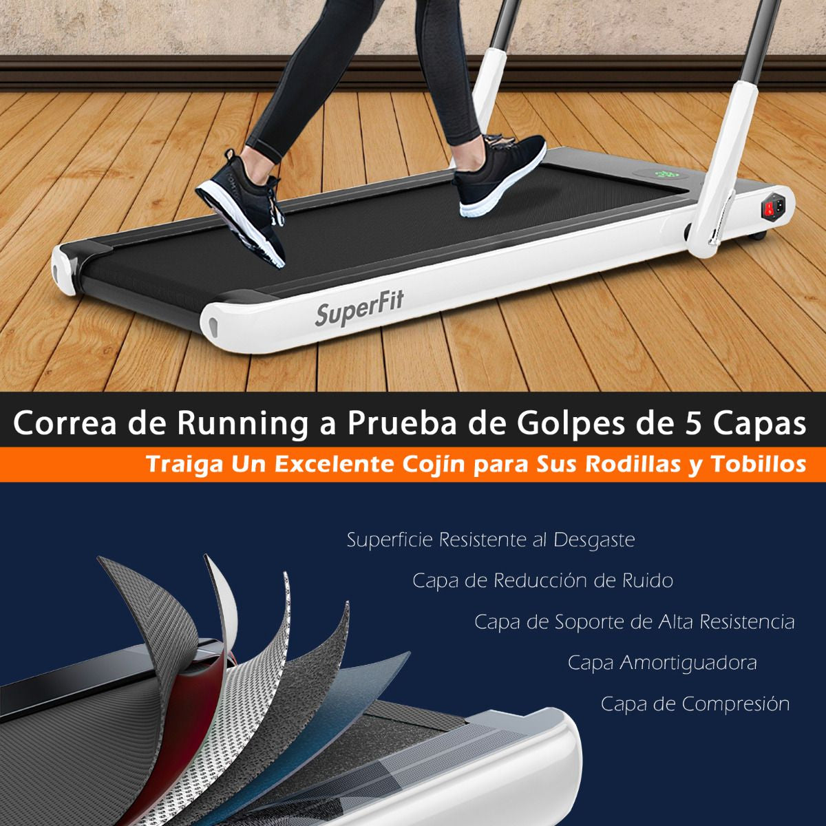 Cinta De Correr Plegable 2 En 1 De Sobremesa Con App Y Mando a Distancia Compacta Para Hogar Oficina Gimnasio Blanco