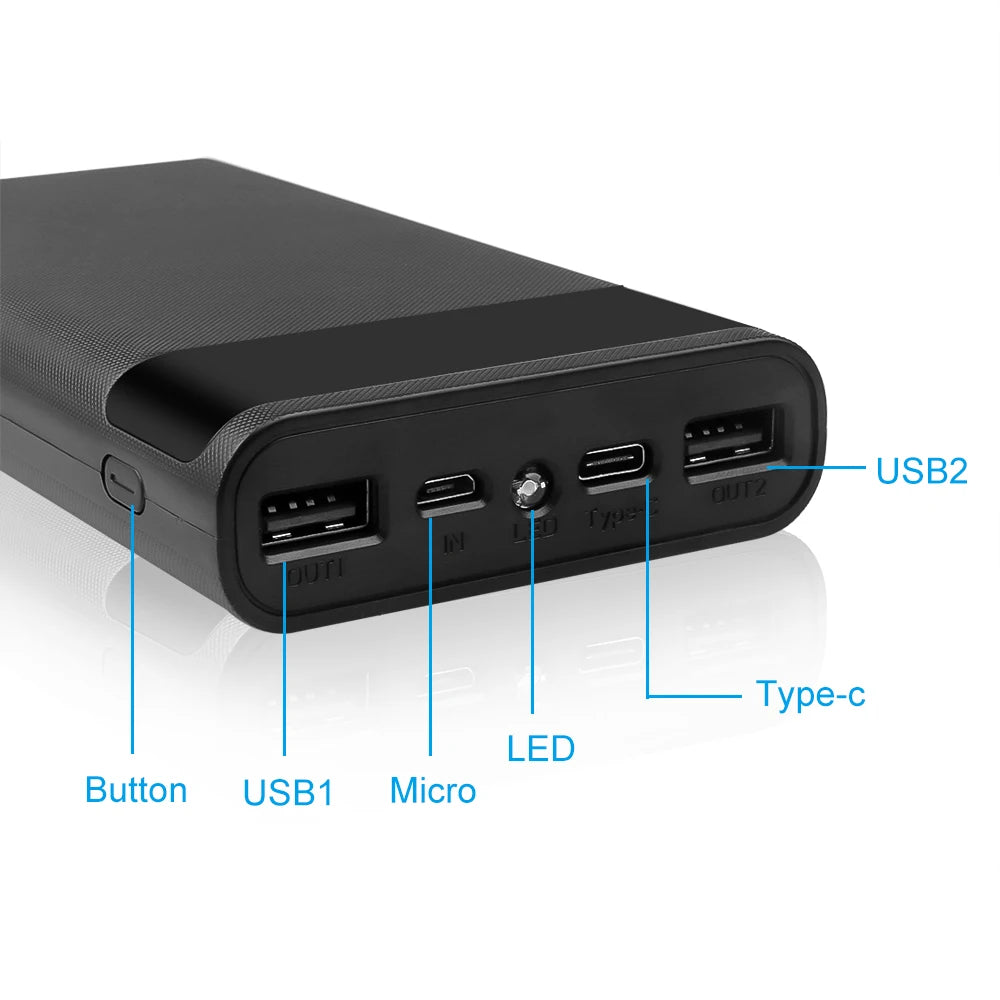 Kebidumei Caja De Almacenamiento De Carga De Batería Portátil De 5V DIY 6*18650 Carcasa De Banco De Energía DIY Tipo C Micro USB Caja De Cargador De Teléfono Móvil