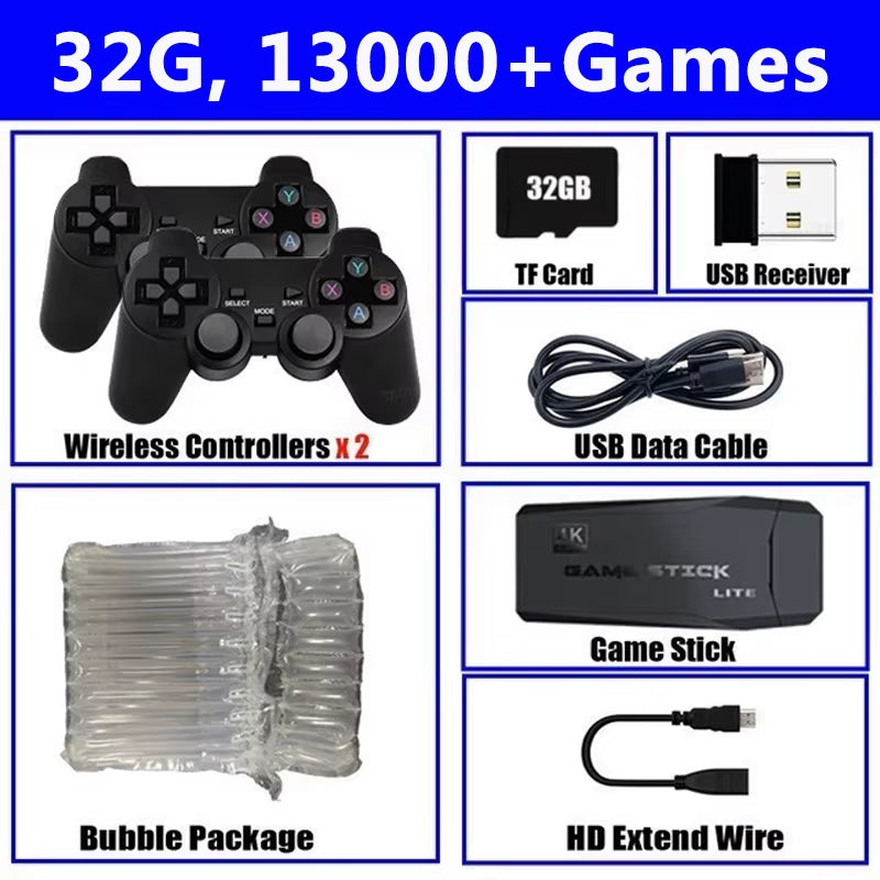 Consola De Videojuegos 4K, Mando Inalámbrico, Más De 20000 Juegos Integrados, Reproductor De Juegos Portátil Retro De 64G, Palo De Juego De TV HD