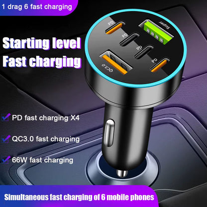 New Digital Display Car with 4Usb Car Charger 66W Fast Charging Car Mobile Phone Adapter PD Mobile Phone Charging Head