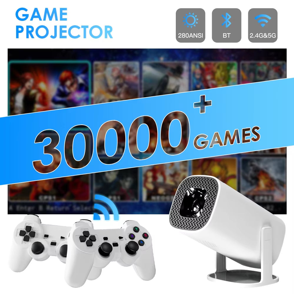 Proyector De Juegos Android 11 P30MAX 64GB Tarjeta TF Controlador De Juegos Inalámbrico WIFI Dual 1280*720P Proyector Portátil De Cine En Casa