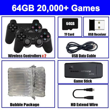 Consola De Videojuegos 4K, Mando Inalámbrico, Más De 20000 Juegos Integrados, Reproductor De Juegos Portátil Retro De 64G, Palo De Juego De TV HD