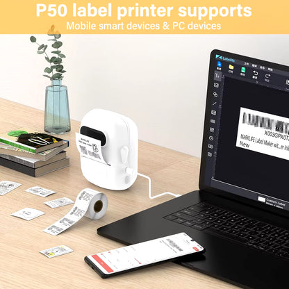 Wireless Label Printer P50 Inkless Bluetooth Thermal Label Maker Adhesive Label Sticker Machine DIY Pattern Barcode QR Code Tape