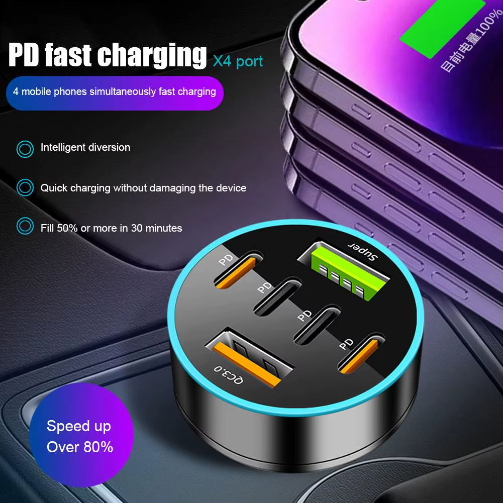 New Digital Display Car with 4Usb Car Charger 66W Fast Charging Car Mobile Phone Adapter PD Mobile Phone Charging Head